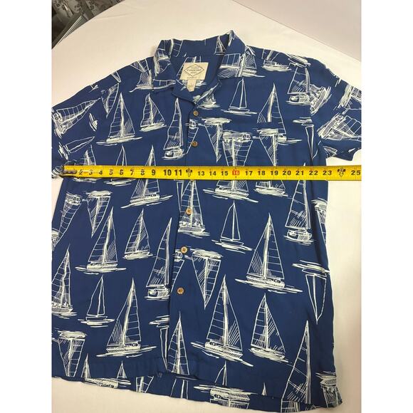 St John’s Bay L Blue Sailboat Print Hawaiian Shirt Short Sleeve Classic Fit - Picture 8 of 8